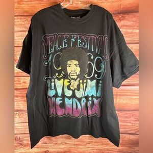 Black Graphic Short Sleeve Tee - Peace Festival Live Jimi Hendrix